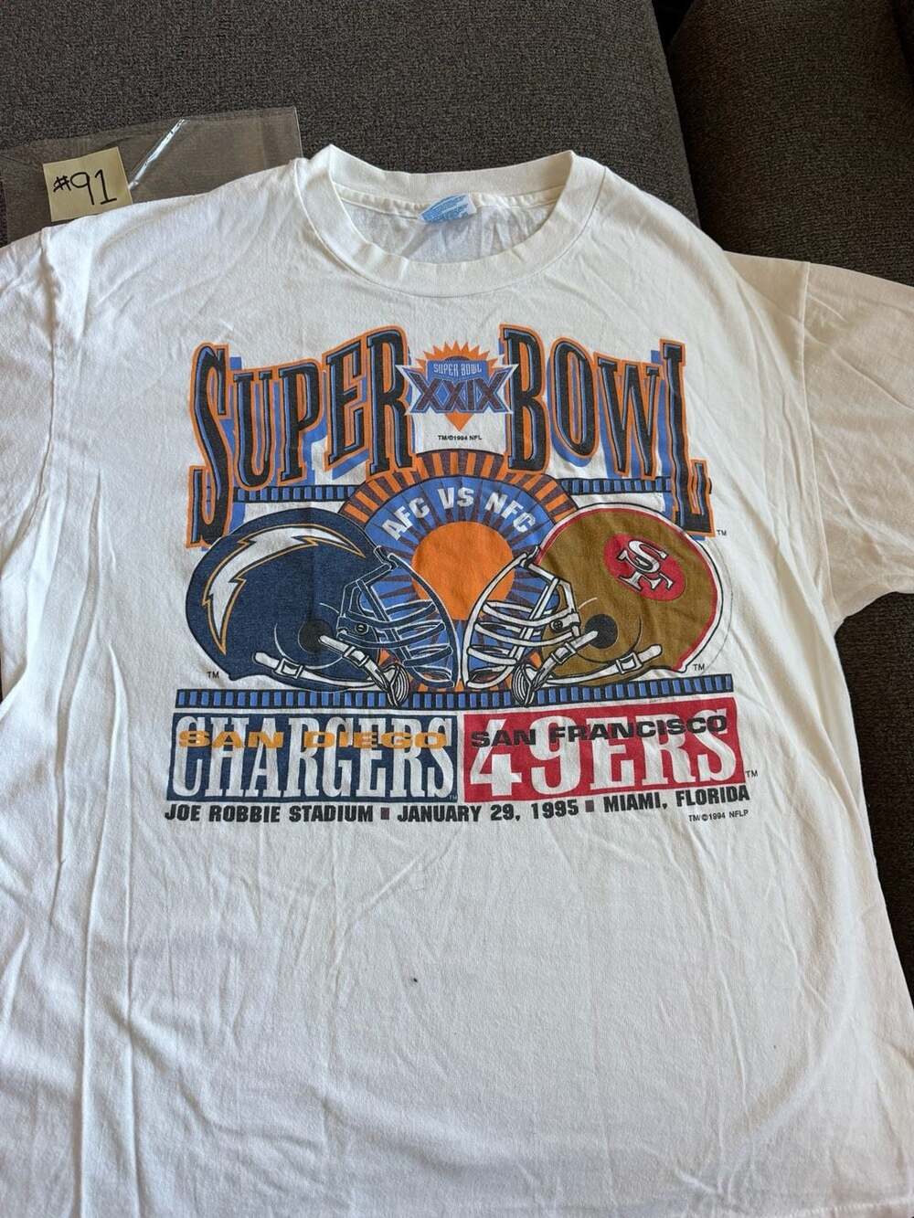 Hanes Super Bowl XXIX Chargers 49ers T-Shirt Size XL Vintage 1995